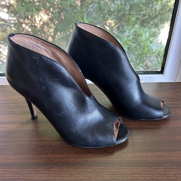 Halogen Black Leather Peep Toe Booties Size 7.5 – High Heel Ankle Boots - Picture 6 of 9
